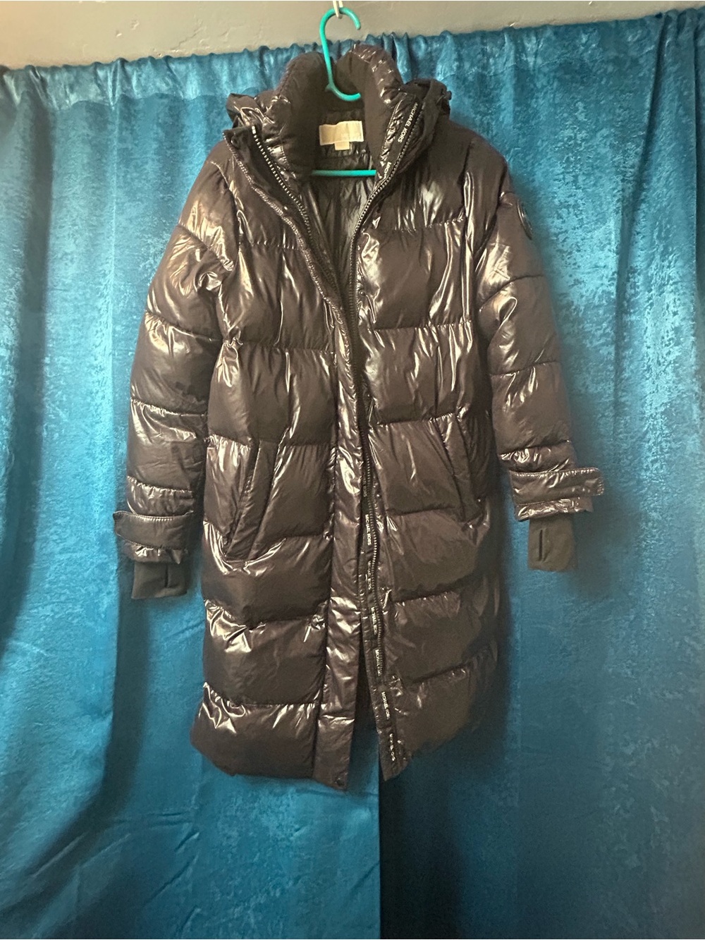 Michael Kors Glossy Black Quilted Long Puffer Coat